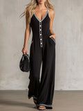 🌷Women's V-Neck Backless Wide-Leg Jumpsuit – High Waist Casual