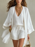 🌷🌷Women's  Linen-Blend Three-Piece Set(Kimono + Tank + Pants)