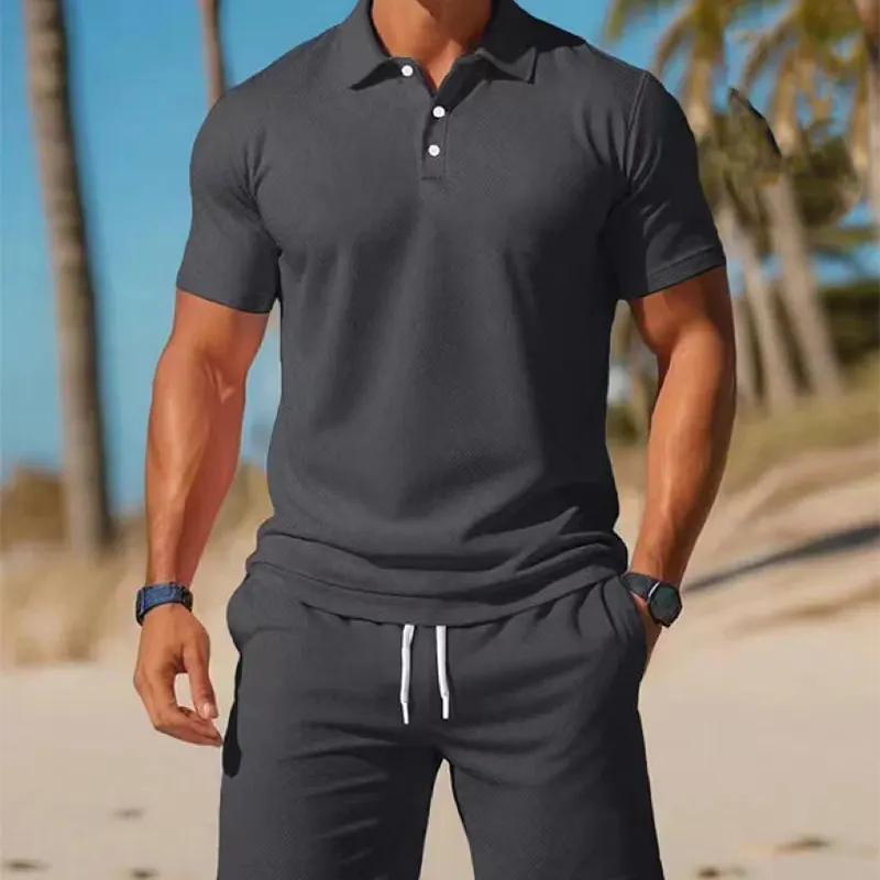 💝💝👕Two-piece summer set for men consisting of a polo shirt and shorts