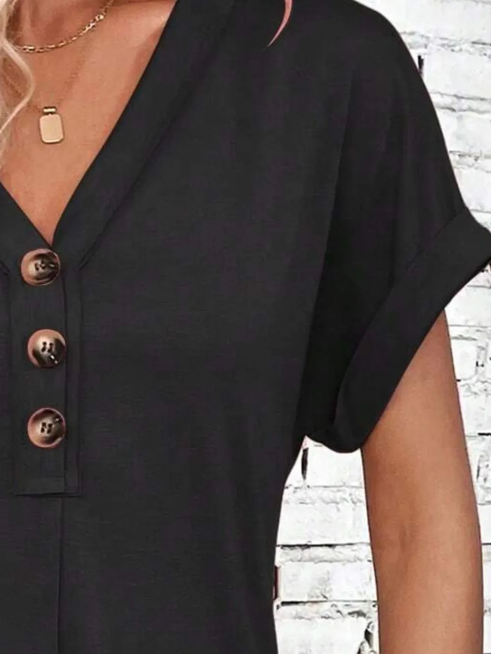 🌷🌷Francesca Quarter Button V-Neck Short Sleeve Dress