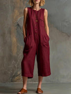 🌷Retro Sleeveless Cotton-Linen Wide-Leg Cropped Jumpsuit