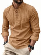 💚 Men's Linen Casual Long Sleeve Polo Shirt, Stylish New Design