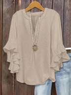 💝💝Women's plus size shirt with puff sleeves and a V-neck, elegant floral pattern, comfortable and stylish, perfect for everyday wear