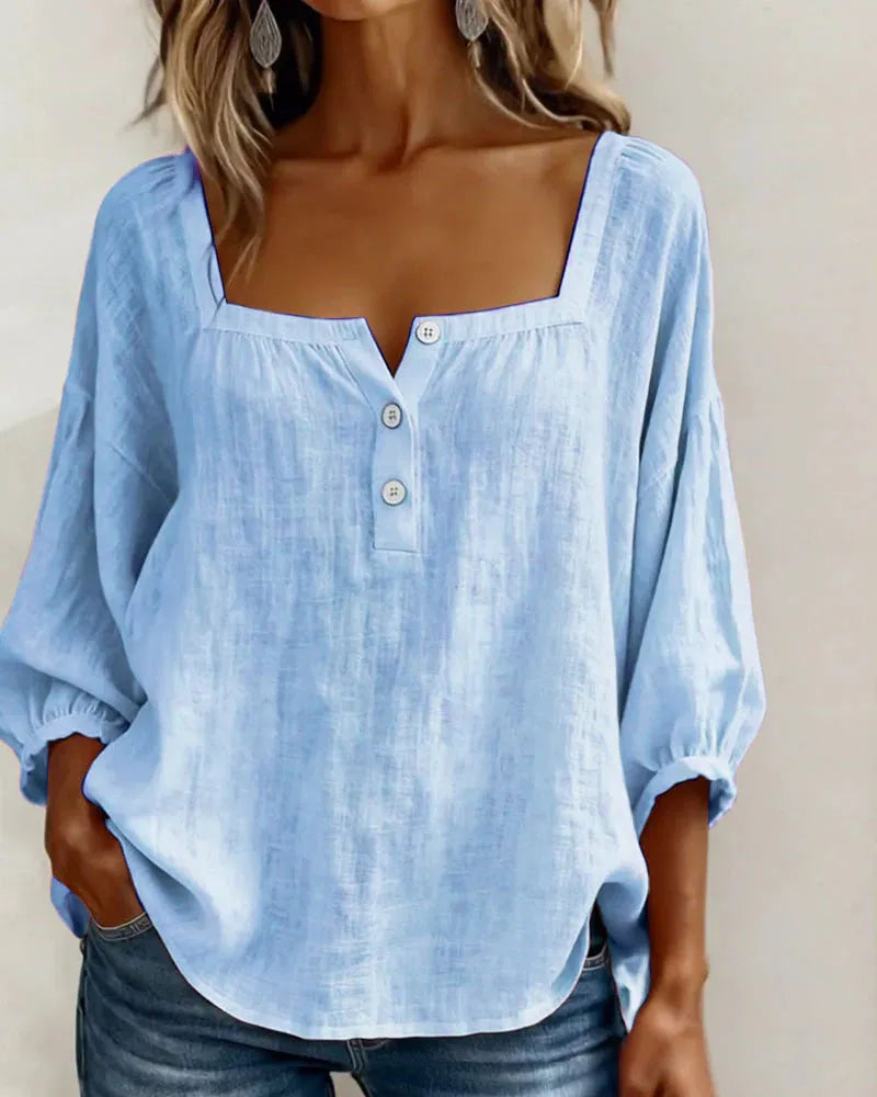 🌿🌿Pink Square-Neck Half-Button Shirt