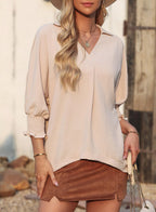 🔥🔥🔥Limited time sale Womens Casual 3/4 Sleeve V Neck Loose Fit Basic Tees