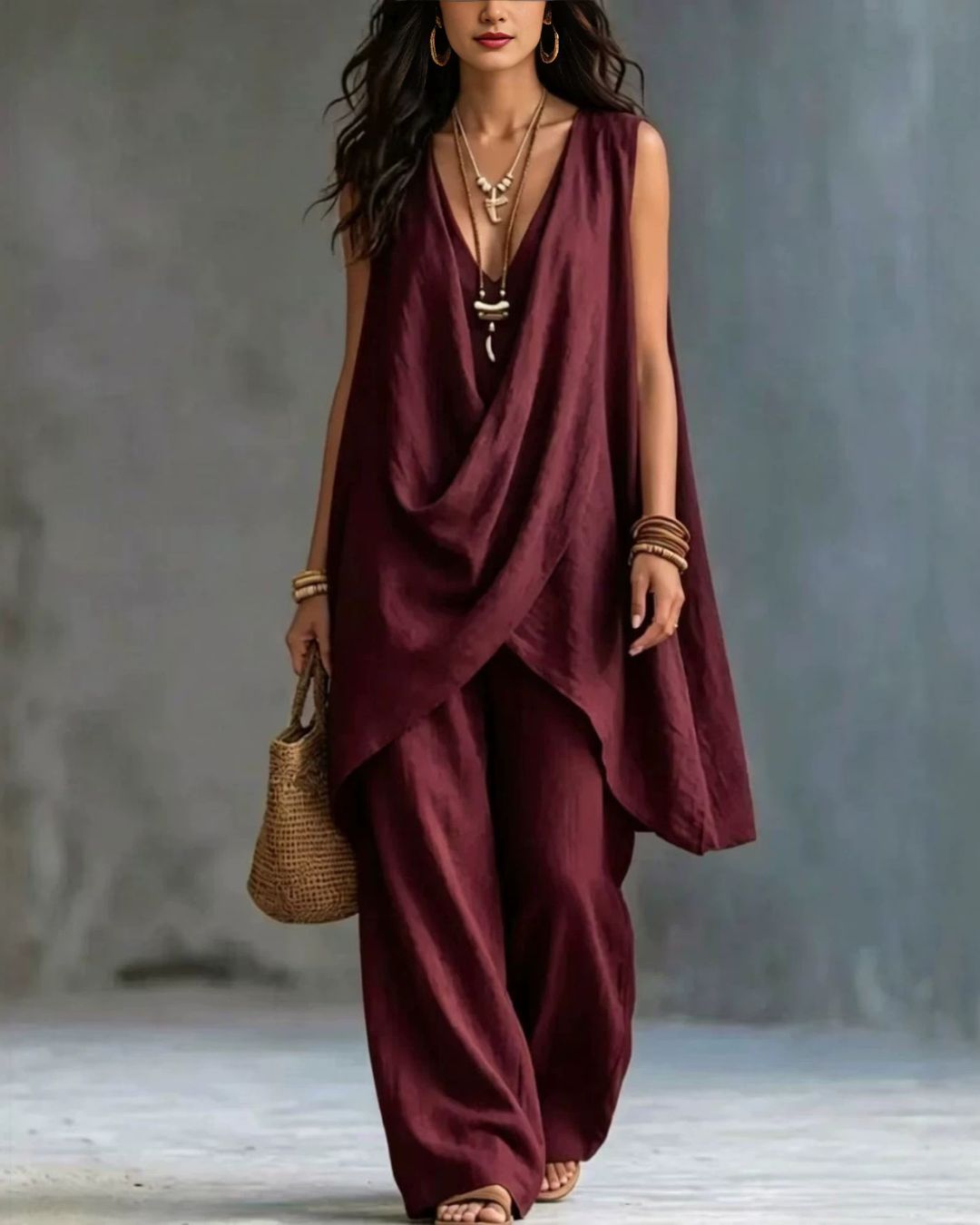 🌷 Boho Draped Two-Piece Set