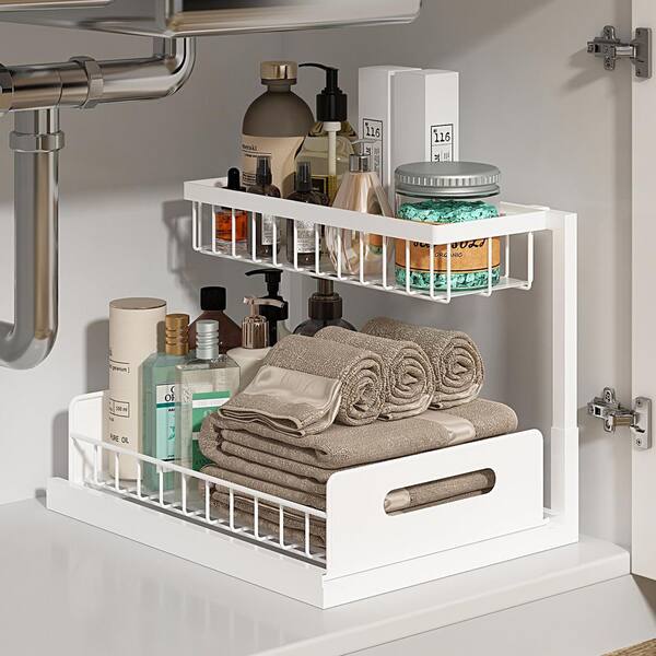 💚Clearance Sale:2 Tier Under Sink and Cabinet Organizer with Pull Out and Slide Out for Kitchen and Bathroom Storage (2-Pack)