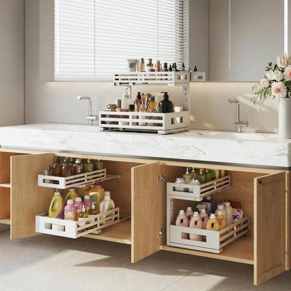💚Clearance Sale:2 Tier Under Sink and Cabinet Organizer with Pull Out and Slide Out for Kitchen and Bathroom Storage (2-Pack)
