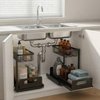 2 Tier Under Sink and Cabinet Organizer with Pull Out and Slide Out for Kitchen and Bathroom Storage, White (2-Pack)