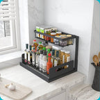 2 Tier Under Sink and Cabinet Organizer with Pull Out and Slide Out for Kitchen and Bathroom Storage, White (2-Pack)