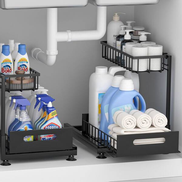 💚Clearance Sale:2 Tier Under Sink and Cabinet Organizer with Pull Out and Slide Out for Kitchen and Bathroom Storage (2-Pack)
