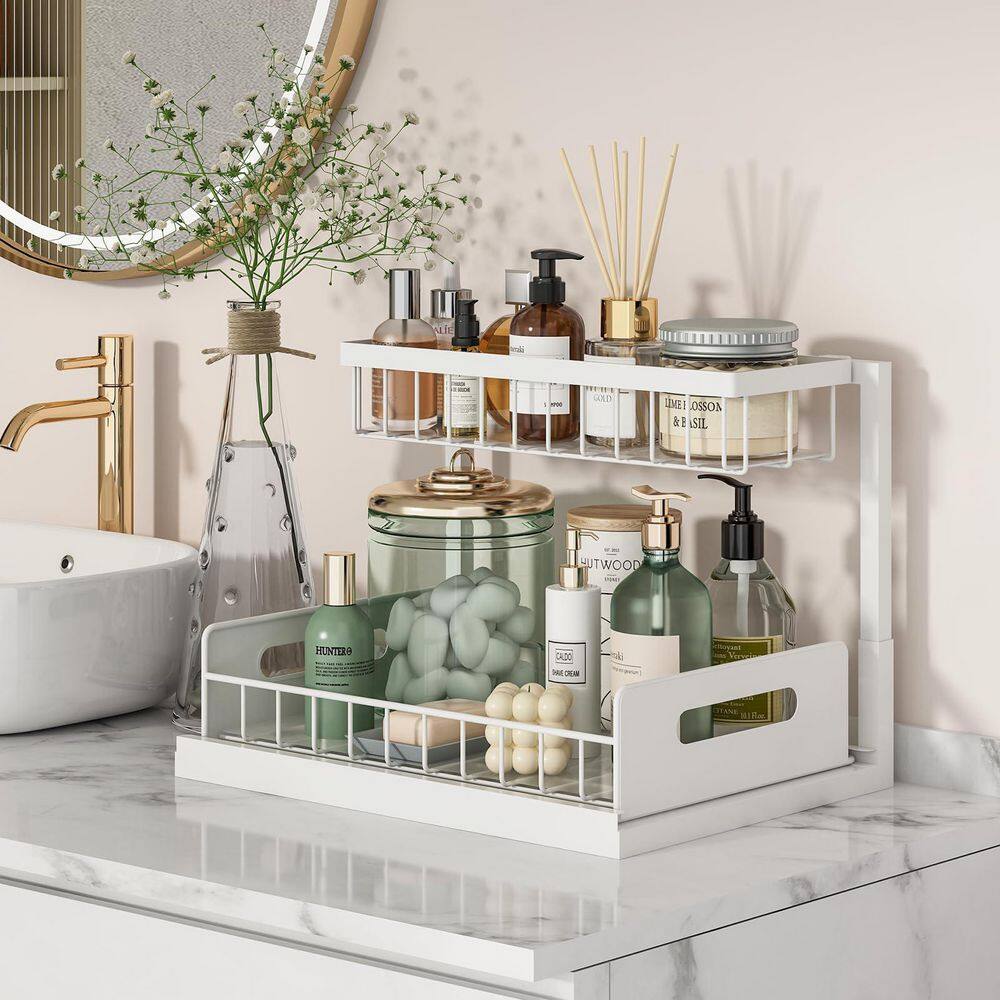 💚Clearance Sale:2 Tier Under Sink and Cabinet Organizer with Pull Out and Slide Out for Kitchen and Bathroom Storage (2-Pack)