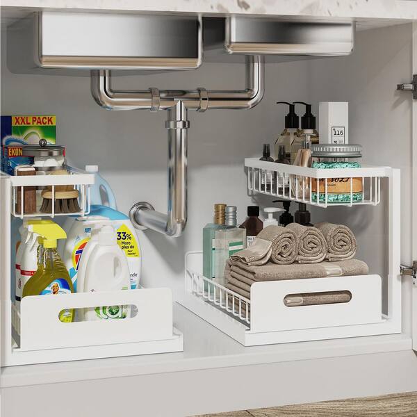 💚Clearance Sale:2 Tier Under Sink and Cabinet Organizer with Pull Out and Slide Out for Kitchen and Bathroom Storage (2-Pack)