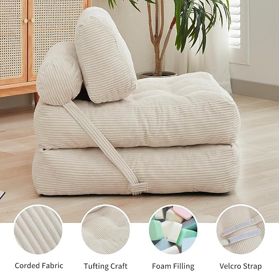 💚Camel Faux Fur Fabric Bean Bag Chair, Chaise Lounge Sofa with Foam Filling for Living Room,Bedroom and Dorm, No Assembly