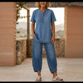 🌿🌿Today 49% off🔥Women’s Denim Henley Top & Wide Leg Pants Set