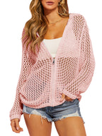 🔥🔥🔥Hot Sale 36% OFF2026 Womens Crochet Lightweight Cardigans Zip Up Hooded Cover Up