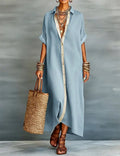 🌷🌷Oversized Button Down Shirt Dress Casual Collared Contrast Dress