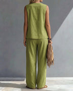 🌷🌷Boho Relaxed Fit Contrast Color Slant Placket Matching Sets