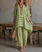 🌷🌷Casual Daily Vacation Stripe Textured Matching Set