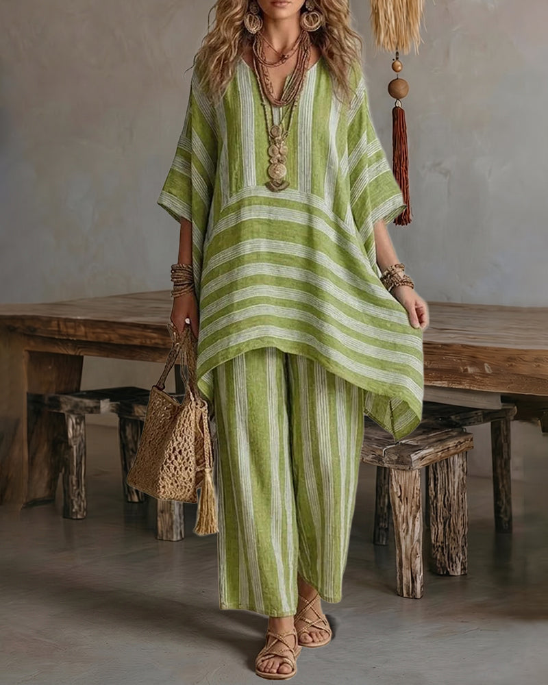 🌷🌷Casual Daily Vacation Stripe Textured Matching Set