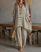 🌷🌷Casual Daily Vacation Stripe Textured Matching Set