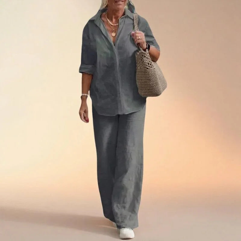 💝💝Cotton-Linen Set with Side-Slit Blouse