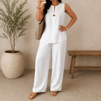 💝💝Set with Front Keyhole Neckline Top and Palazzo Pants
