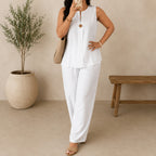 💝💝Set with Front Keyhole Neckline Top and Palazzo Pants