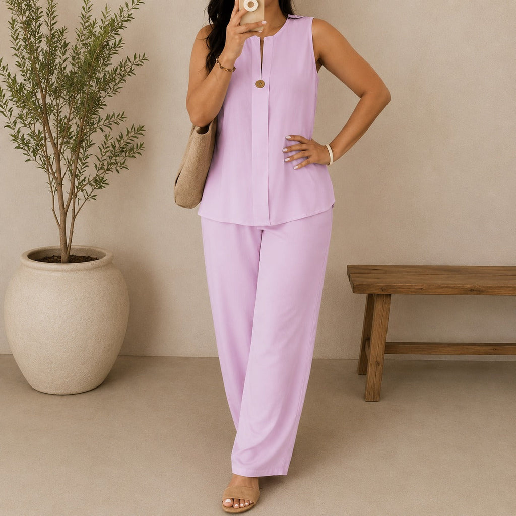💝💝Set with Front Keyhole Neckline Top and Palazzo Pants