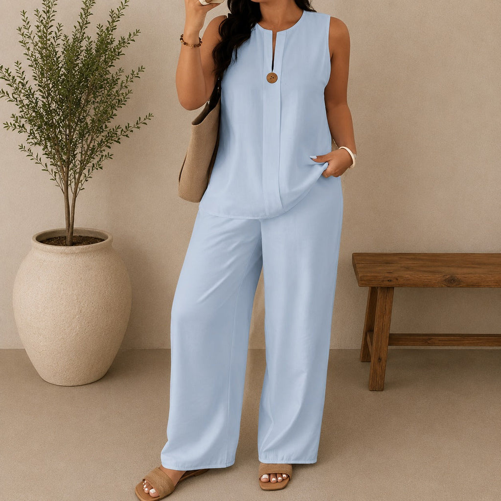 💝💝Set with Front Keyhole Neckline Top and Palazzo Pants