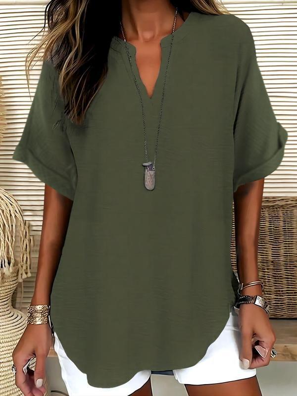 🔥🔥🔥Limited time sale Atasia - Soft-Touch Notched-Neck Blouse
