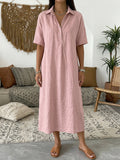 🌷Women's Short-Sleeve Cotton-Linen Polo Dress