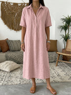 🌷Women's Short-Sleeve Cotton-Linen Polo Dress