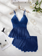 🌸 Women's Lace Trim PJ Set 🎉 Great Discount Now