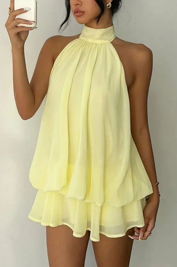 💝💝Chiffon Halter Neck Backless Mini Dress | Vacation Style