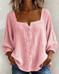 🌿🌿Pink Square-Neck Half-Button Shirt
