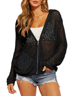 🔥🔥🔥Hot Sale 36% OFF2026 Womens Crochet Lightweight Cardigans Zip Up Hooded Cover Up