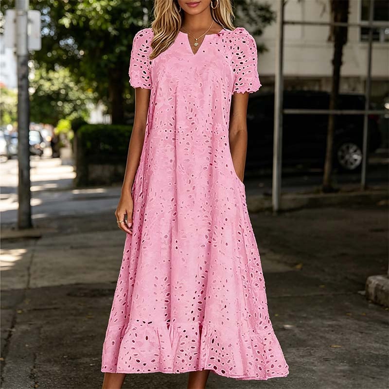 🌿🌿Today 49% off🔥2026 White Eyelet Summer Dress with V-Neck – Airy Women's Dress for Garden Parties & Weddings
