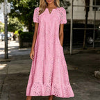 🌿🌿Today 49% off🔥2026 White Eyelet Summer Dress with V-Neck – Airy Women's Dress for Garden Parties & Weddings