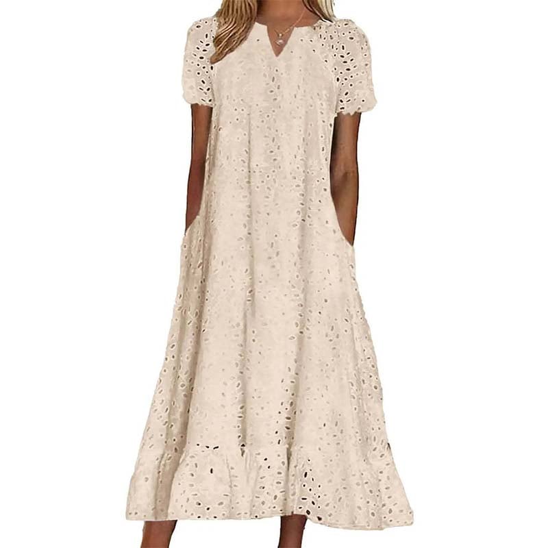 🌿🌿Today 49% off🔥2026 White Eyelet Summer Dress with V-Neck – Airy Women's Dress for Garden Parties & Weddings