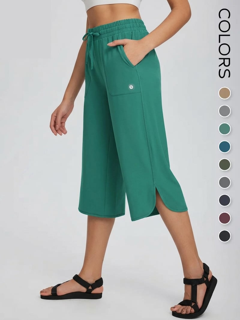 🌷 Women's Wide Leg Yoga Capris – High Waisted with Pockets, Quick Dry, Lightweight, UPF 50+ Sun Protection – Loose Comfy for Hiking, Gym, Travel & Outdoor Workout ☀️