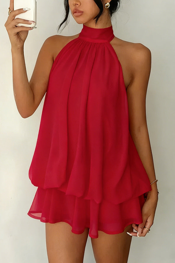 💝💝Chiffon Halter Neck Backless Mini Dress | Vacation Style