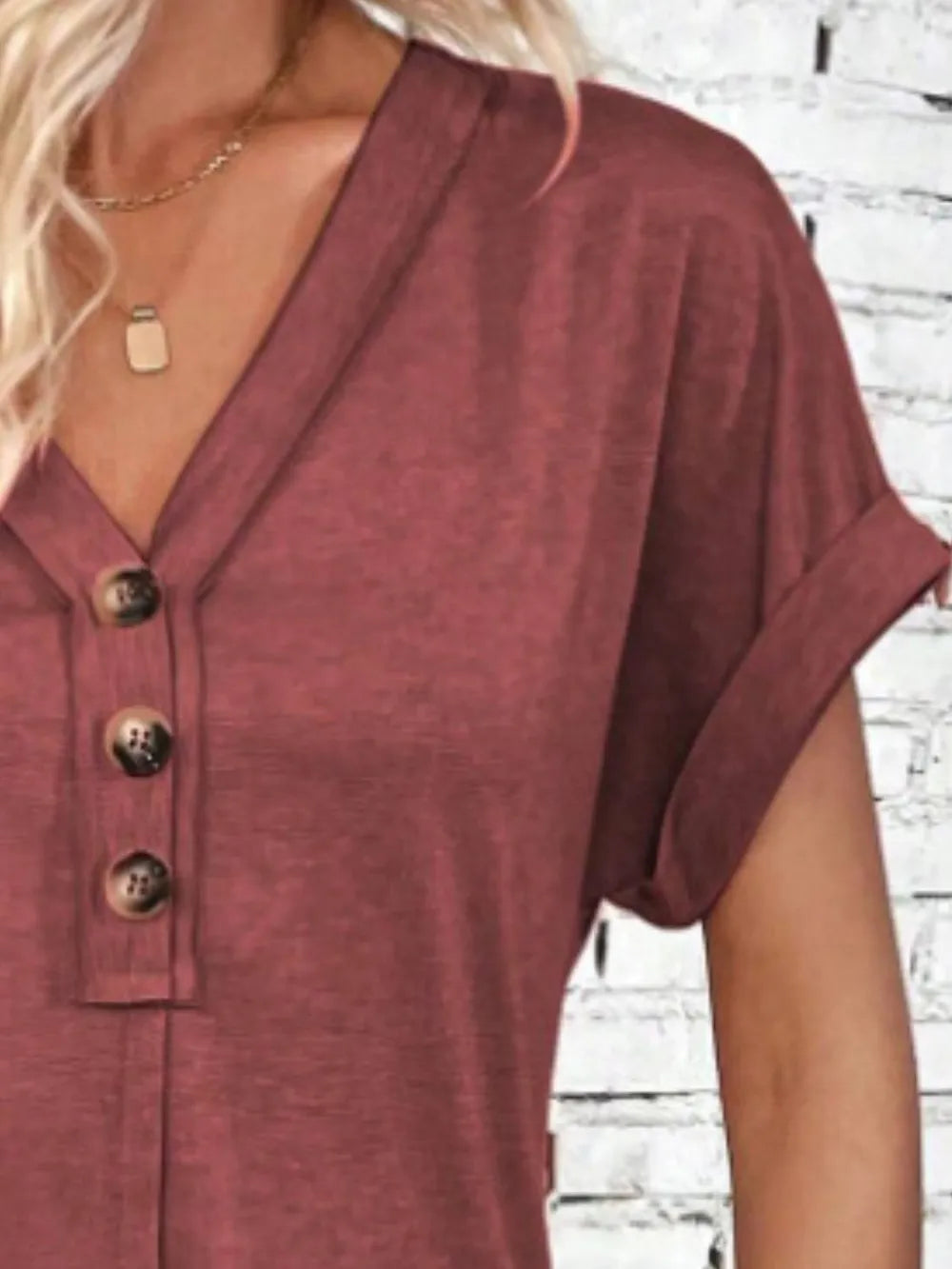 🌷🌷Francesca Quarter Button V-Neck Short Sleeve Dress