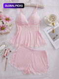 🌸 Women's Lace Trim PJ Set 🎉 Great Discount Now