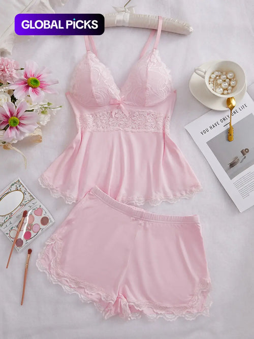 🌸 Women's Lace Trim PJ Set 🎉 Great Discount Now