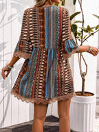 🌷🌷Lace Trim Printed V-Neck 3/4 Sleeve Dress(S-5XL)