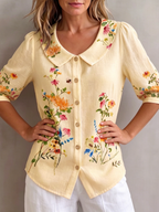 💝💝Cotton and linen shirt with artistic color blocks and lines