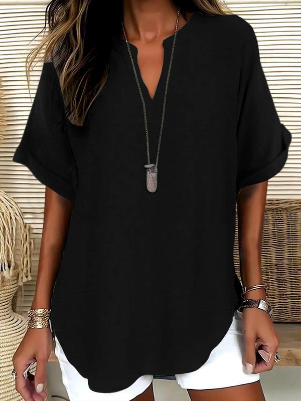 🔥🔥🔥Limited time sale Atasia - Soft-Touch Notched-Neck Blouse