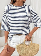 🔥🔥Womens Summer Tops Oversized Tshirts for Women Striped Color Block Short Sleeve T Shirts Crewneck Casual Tee Blouses
