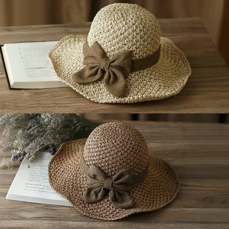 🌿🌿Straw Hat with Retro Bow – Foldable & Breathable for Summer